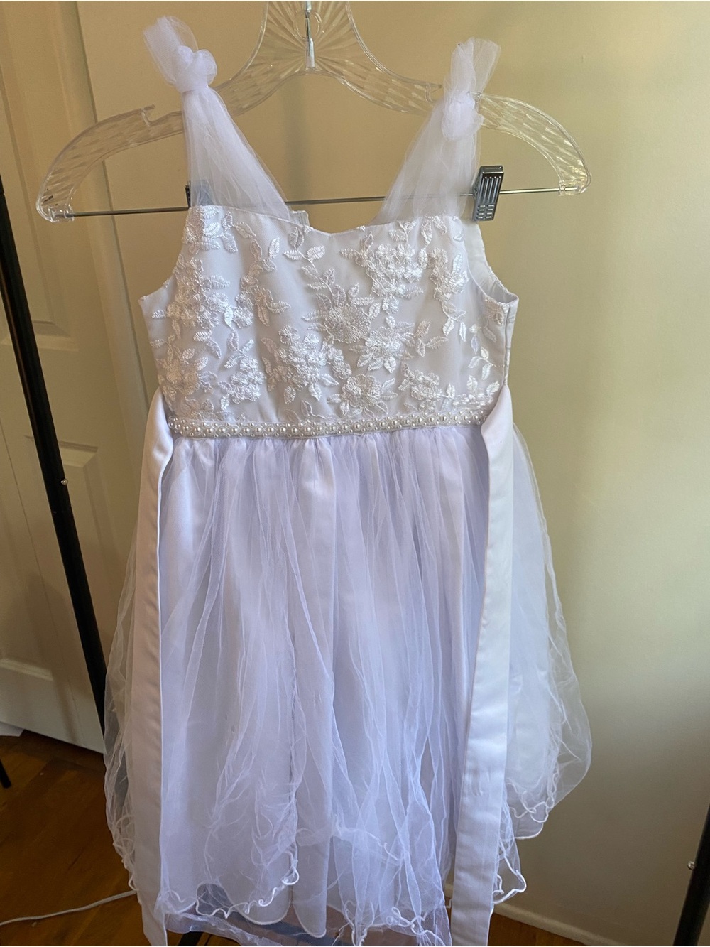 Bonnie Jean White Floral Lace Tulle Party Dress